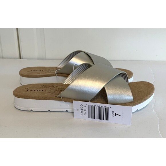 IZOD Women's Alyssa Gold Crisscross Strap Slide Slip On Sandals Shoe Size 7 - Picture 1 of 7